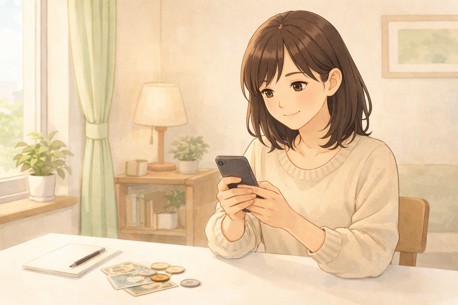 お金を即日稼ぐ方法を解説するイメージ画像｜スマホとお金のイラスト